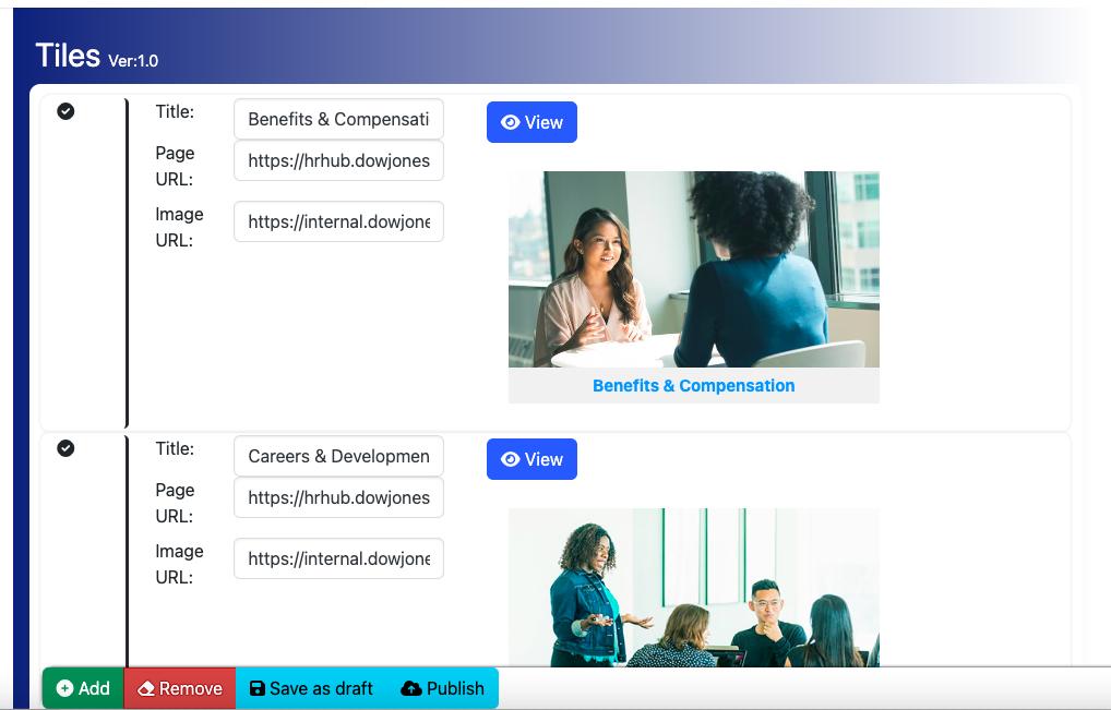 The tiles blocks control panel